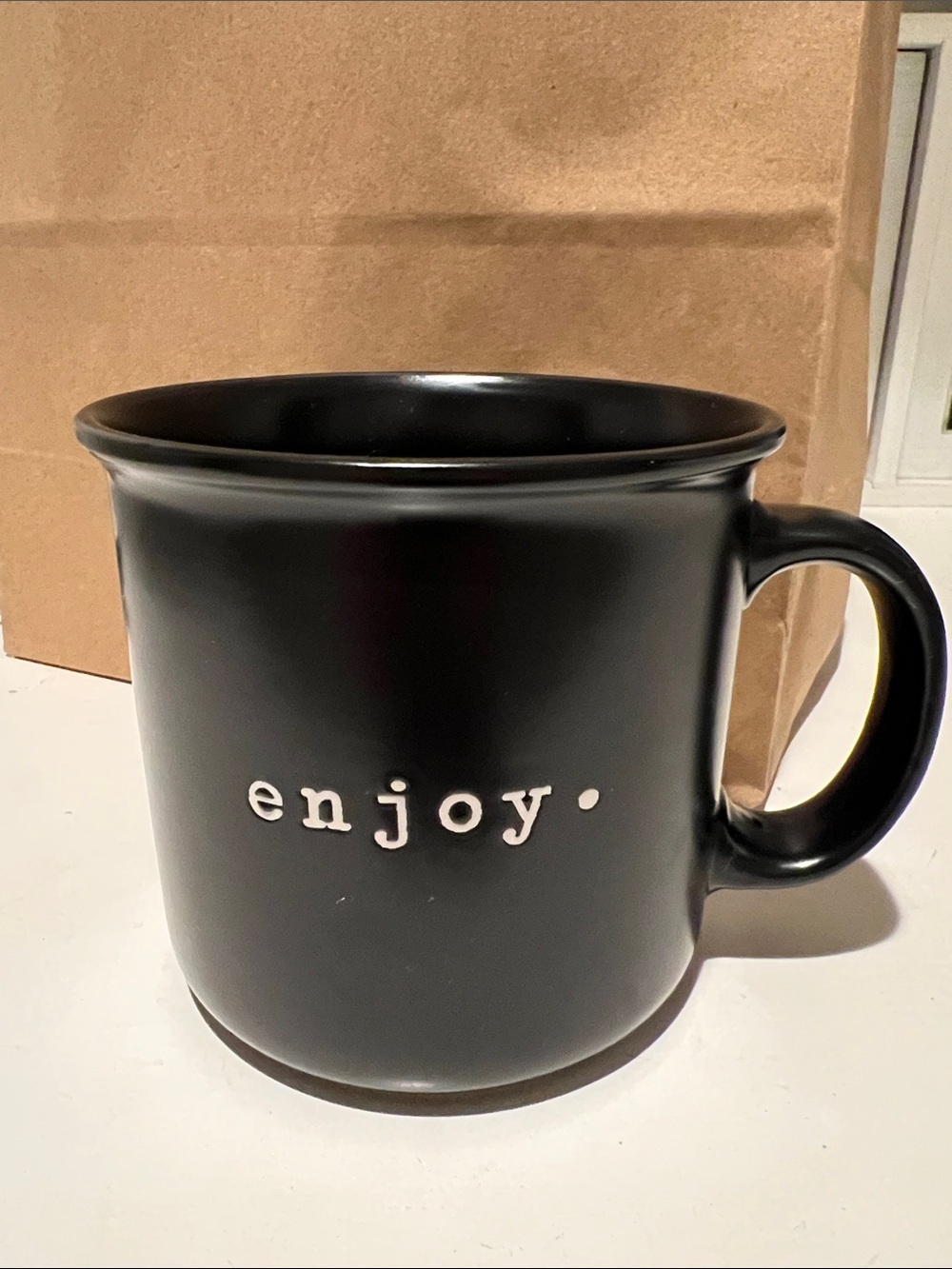 NICOLE MILLER Black Ceramic 'enjoy' Mug